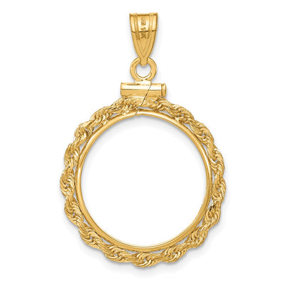 Wideband Distinguished Coin Jewelry 14K Polished Rope x Screw Top Coin Bezel Pendant, 34 x 22.3mm