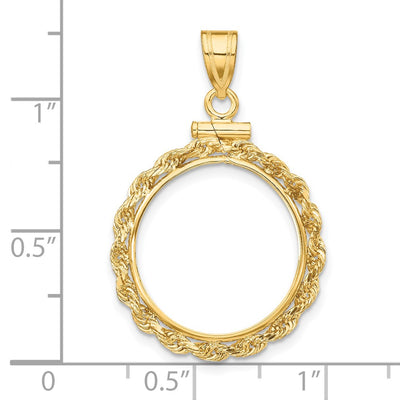 Wideband Distinguished Coin Jewelry 14K Polished Rope x Screw Top Coin Bezel Pendant, 34 x 22.3mm