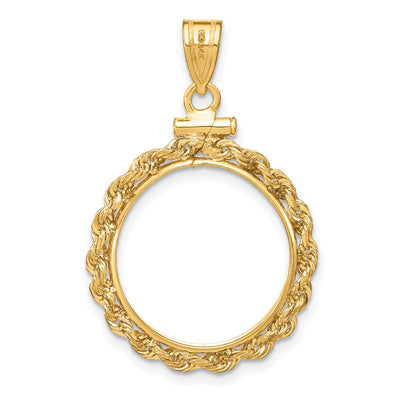 Wideband Distinguished Coin Jewelry 14K Polished Rope x Screw Top Coin Bezel Pendant, 34 x 22.55mm
