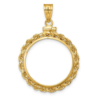 Wideband Distinguished Coin Jewelry 14K Polished Rope x Screw Top Coin Bezel Pendant, 37.5 x 25.85mm
