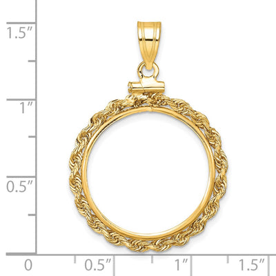 Wideband Distinguished Coin Jewelry 14K Polished Rope x Screw Top Coin Bezel Pendant, 37.5 x 25.85mm