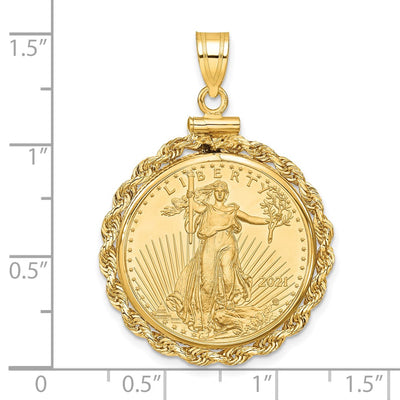 Wideband Distinguished Coin Jewelry 14K Polished Rope Mounted 1/4oz American Eagle Screw Top Coin Bezel Pendant