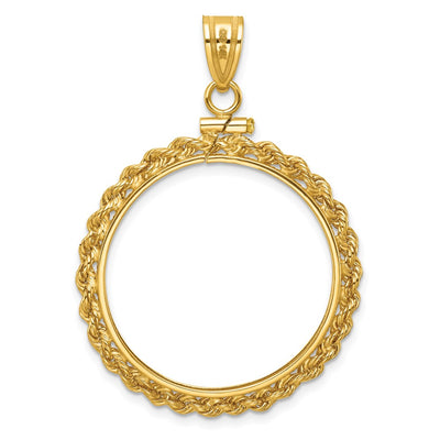 Wideband Distinguished Coin Jewelry 14K Polished Rope x Screw Top Coin Bezel Pendant, 43.5 x 31.1mm