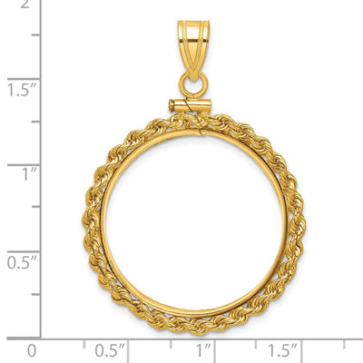 Wideband Distinguished Coin Jewelry 14K Polished Rope x Screw Top Coin Bezel Pendant, 43.5 x 31.1mm