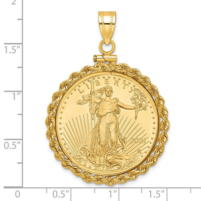 Wideband Distinguished Coin Jewelry 14K Polished Rope Mounted 1/2oz American Eagle Screw Top Coin Bezel Pendant