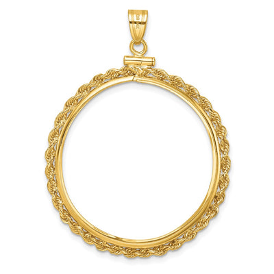 Wideband Distinguished Coin Jewelry 14K Polished Rope x Screw Top Coin Bezel Pendant, 48.5 x 38mm