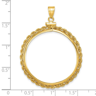 Wideband Distinguished Coin Jewelry 14K Polished Rope x Screw Top Coin Bezel Pendant, 48.5 x 38mm