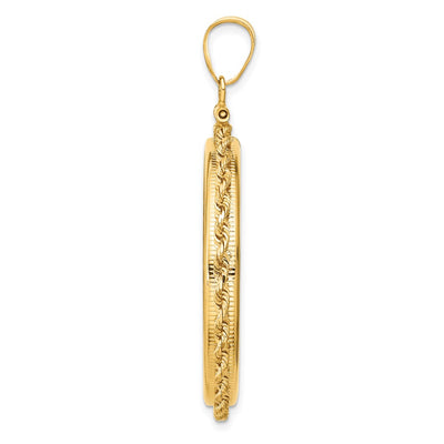 Wideband Distinguished Coin Jewelry 14K Polished Rope x Screw Top Coin Bezel Pendant, 47.75 x 36.7mm