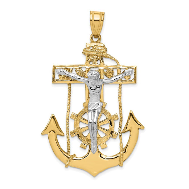 14k Two-tone Mariner's Crucifix Pendant, 56 x 30mm