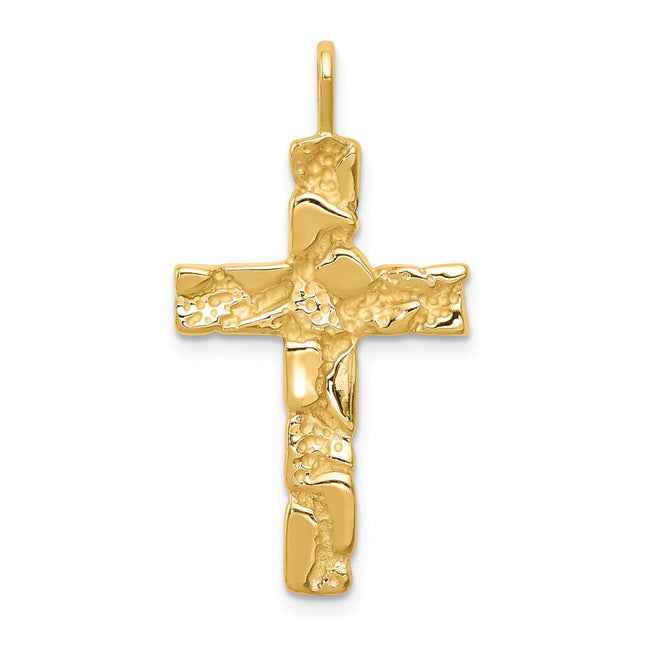 14K Nugget Cross Pendant, 32 x 18mm