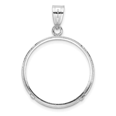 Wideband Distinguished Coin Jewelry 14K White Gold Polished and Diamond-cut Prong Coin Bezel Pendant, 33.1 x 23.2mm