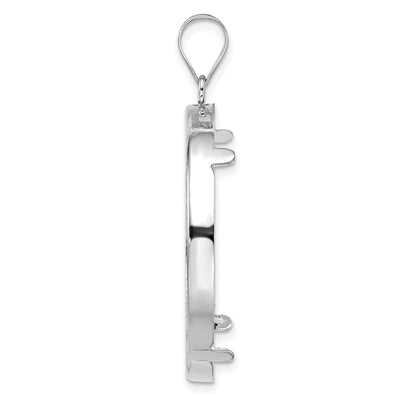 Wideband Distinguished Coin Jewelry 14K White Gold Polished and Diamond-cut Prong Coin Bezel Pendant, 44.6 x 33.75mm