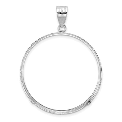 Wideband Distinguished Coin Jewelry 14K White Gold Polished and Diamond-cut Prong Coin Bezel Pendant, 44.6 x 33.75mm