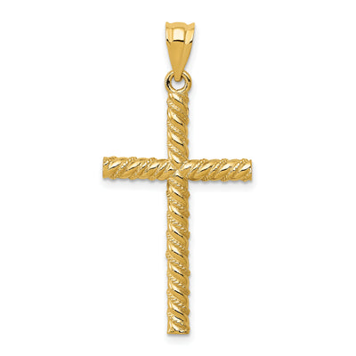 14K Twisted Cross Pendant, 37 x 18mm