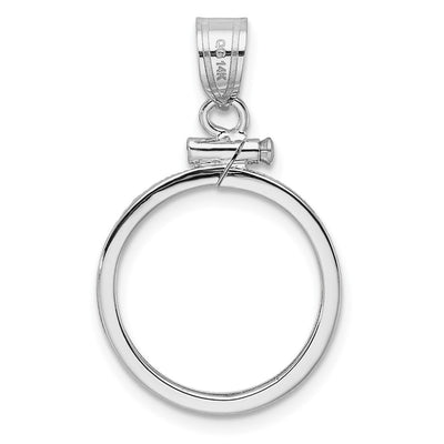 Wideband Distinguished Coin Jewelry 14K White Gold Polished and Diamond-cut x Screw Top Coin Bezel Pendant, 28.4 x 17.2mm