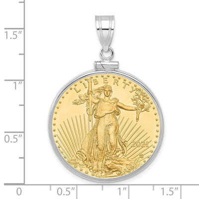 Wideband Distinguished Coin Jewelry 14K White Gold Polished Mounted 1/2oz American Eagle Screw Top Coin Bezel Pendant