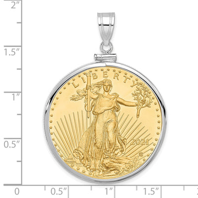 Wideband Distinguished Coin Jewelry 14K White Gold Polished Mounted 1oz American Eagle Screw Top Coin Bezel Pendant