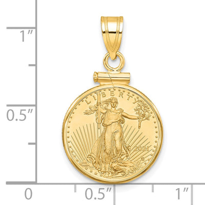Wideband Distinguished Coin Jewelry 14K Polished Mounted 1/10oz American Eagle Screw Top Coin Bezel Pendant