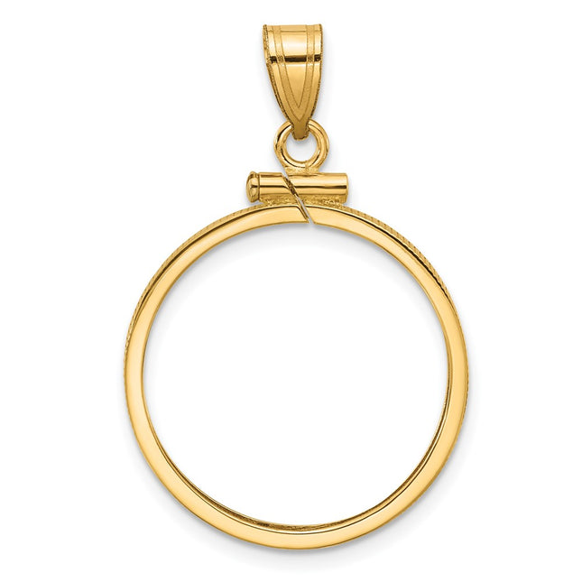 Wideband Distinguished Coin Jewelry 14k Polished x Screw Top Coin Bezel Pendant, 33.3 x 22.25mm