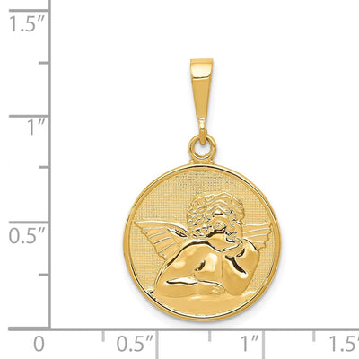 14K Polished and Satin Angel Pendant, 33 x 20mm