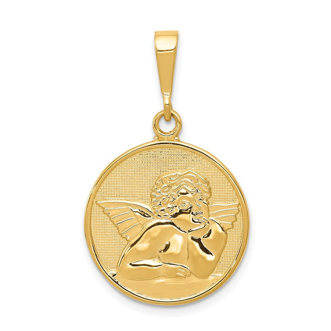 14K Polished and Satin Angel Pendant, 33 x 20mm