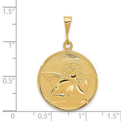 14K Polished and Satin Angel Pendant, 36 x 22mm