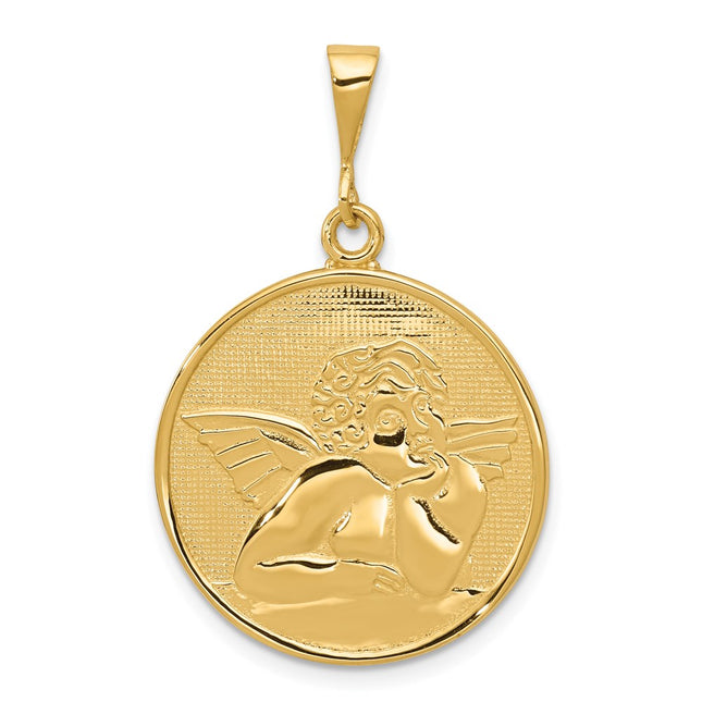 14K Polished and Satin Angel Pendant, 36 x 22mm