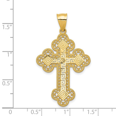 14K Budded Greek Key Cross Pendant