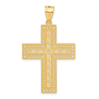 14K Greek Key Filigree Cross Pendant