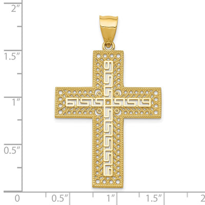 14K Greek Key Filigree Cross Pendant