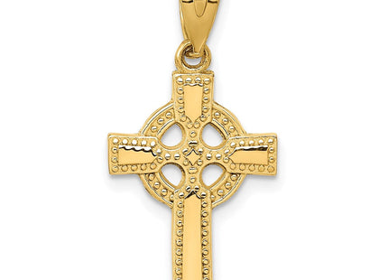 14K Beaded Edge Celtic Cross Pendant, 28 x 14mm