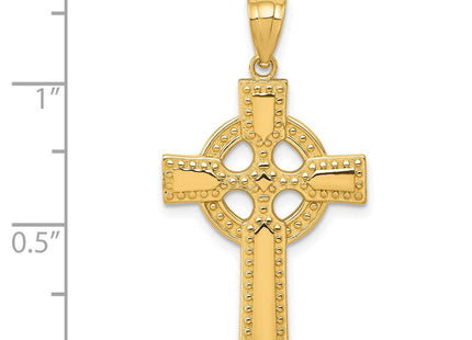 14K Beaded Edge Celtic Cross Pendant, 34 x 20mm, view 3