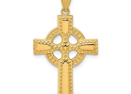 14K Beaded Edge Celtic Cross Pendant, 34 x 20mm