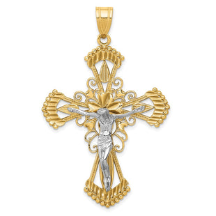 14k Two-tone Diamond Cut Crucifix Pendant (Style C2004)
