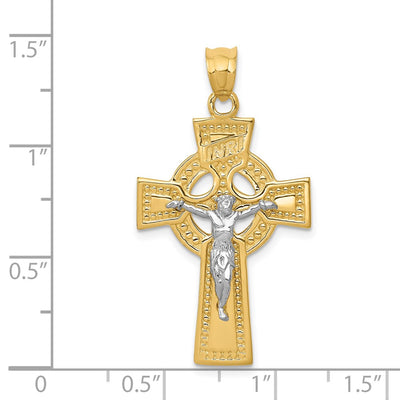 14K Two-tone INRI Celtic Crucifix Pendant