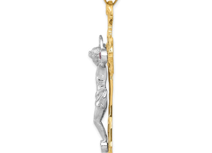 14k Two-tone Polished with Red CZs Crucifix Pendant (Style C2034)