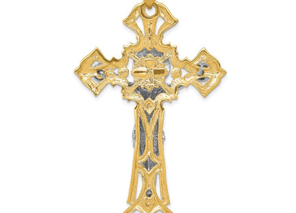 14k Two-tone Polished with Red CZs Crucifix Pendant (Style C2034)