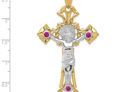 14k Two-tone Polished with Red CZs Crucifix Pendant (Style C2034)
