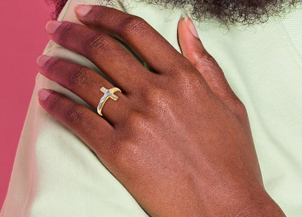 14k Two-tone Polished & Diamond-Cut Mens Crucifix Ring