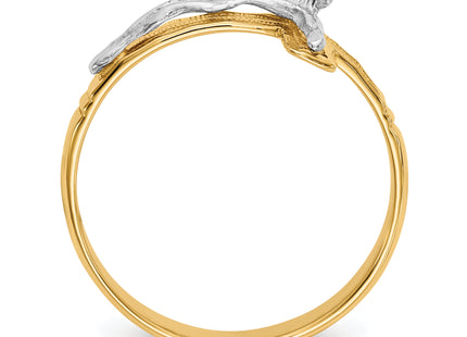 14k Two-tone Polished & Diamond-Cut Mens Crucifix Ring