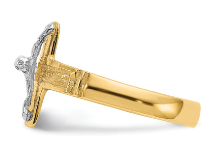 14k Two-tone Polished & Diamond-Cut Mens Crucifix Ring