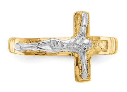 14k Two-tone Polished & Diamond-Cut Mens Crucifix Ring