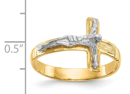 14k Two-tone Polished & Diamond-Cut Mens Crucifix Ring