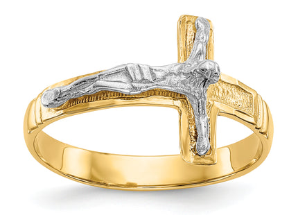 14k Two-tone Polished & Diamond-Cut Mens Crucifix Ring