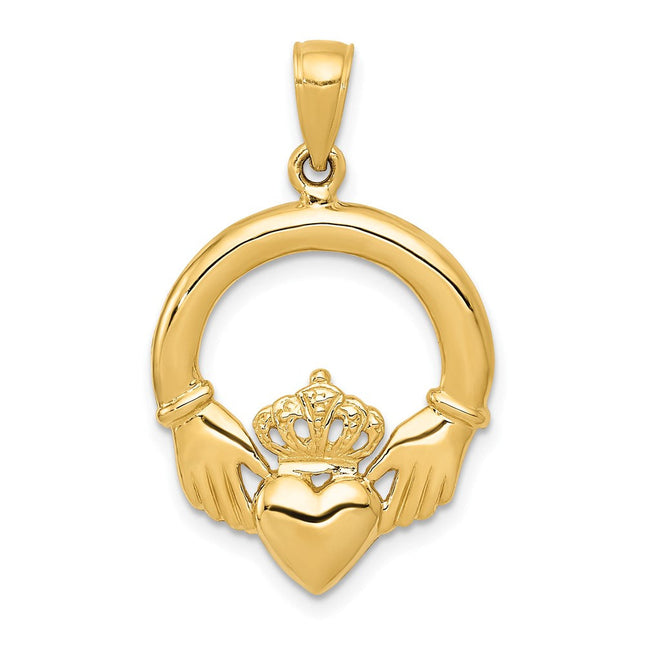 14k Polished Claddagh Pendant, 31 x 20mm