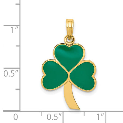 14K Green Enameled Shamrock Pendant