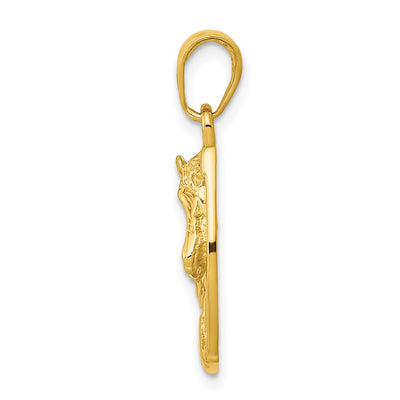 14K Solid Polished Horse Head in Horseshoe Pendant