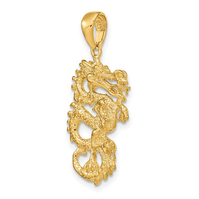 14K Solid 3-D Dragon Pendant