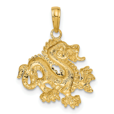 14K Solid Polished Dragon Pendant, 23 x 18.5mm