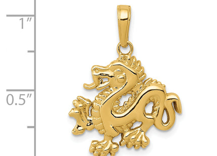 14k Solid Polished Dragon Pendant, 23 x 18.5mm